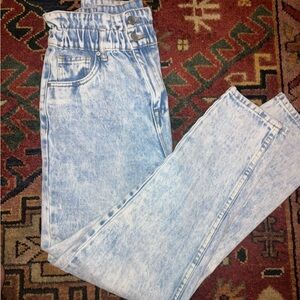 SWS Denim Co. Acid Wash High waist paper bag 90’s Style Jeans size SM waist-27”